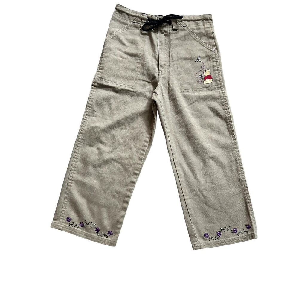 Winnie The Pooh Pants‎ Girl Size 7/8M Beige Embroidered Just Pooh Drawstring